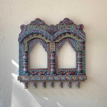 Hand painted Wooden Double Jharokha in Blue