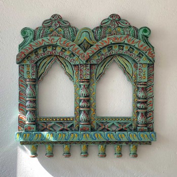 Hand painted Wooden Double Jharokha in Green