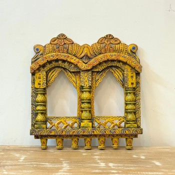 Hand painted Wooden Double Jharokha in Yellow