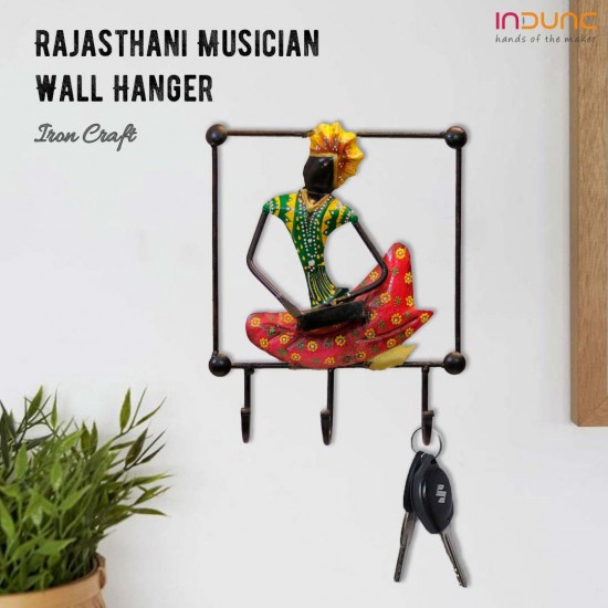 3-Hook/ Hanger - Painted Rajasthani Musician (Iron Craft)