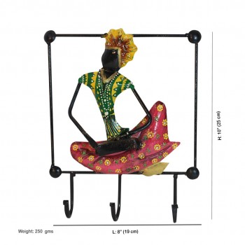 3-Hook/ Hanger - Painted Rajasthani Musician (Iron Craft)
