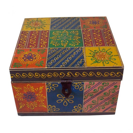 Hand Painted Box in Vibrant Colours & Floral Motifs