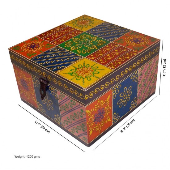 Hand Painted Box in Vibrant Colours & Floral Motifs