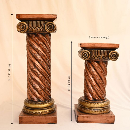 Antique Mettalic Twisted Rope Wooden Pillar  height 18 Inch