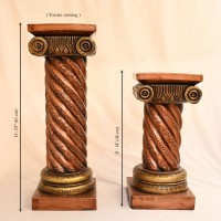 Antique Mettalic Twisted Rope Wooden Pillar height 24 Inch