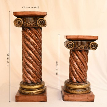 Antique Mettalic Twisted Rope Wooden Pillar height 24 Inch