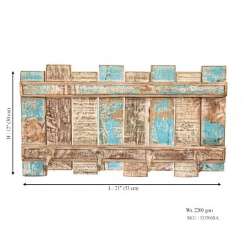 Distressed Blue White Wall Hanger with Four Hooks