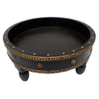 Wooden Ghatti Stool Polished , Embossed Brass Art