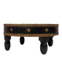 Wooden Ghatti Stool Polished , Embossed Brass Art