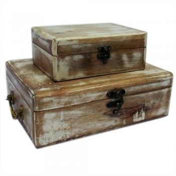 Wooden Box - White Distress (Set of Two)