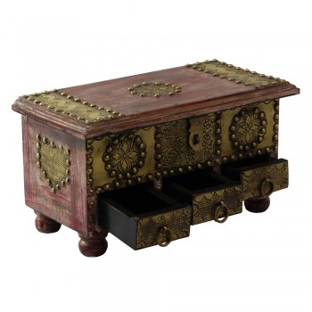 Wooden Jewellery Box - Pink Distressed, Brass Art