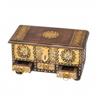 Wooden Jewellery Box Brass Art with 3 Drawers