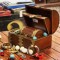 Wooden Round Top Treasure Box Embossed Brass Art - Set of Three