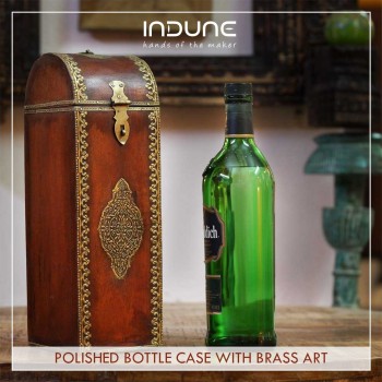 Polished Bottle Case with Brass Art