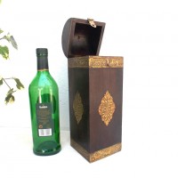 Polished Bottle Case with Brass Art (Assorted Colour & Designs)