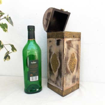 Polished Bottle Case with Brass Art (Assorted Colour & Designs)