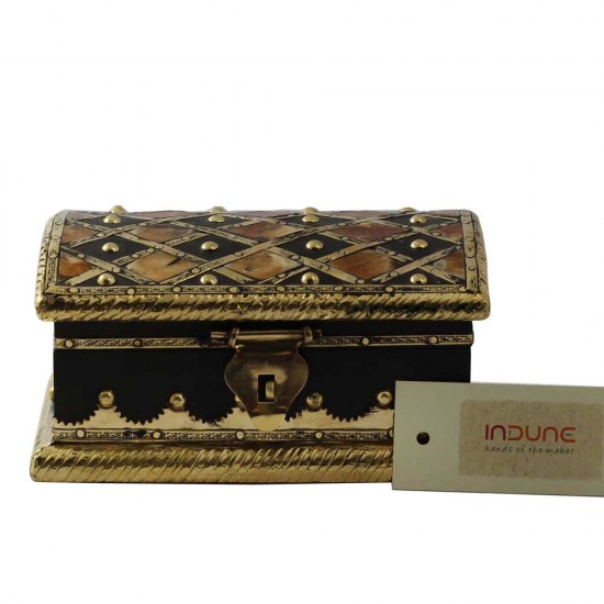 Indune Wooden Jewellery Box Rustic with Bone Art 6 x 3 Inches