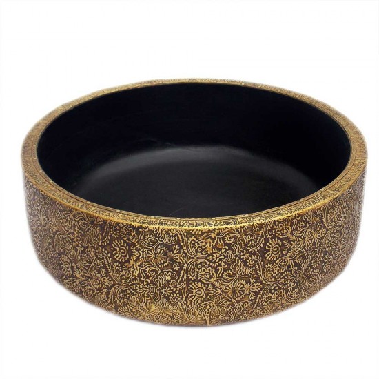 Wooden Bowl - Embossed Brass Art 