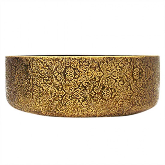 Wooden Bowl - Embossed Brass Art 