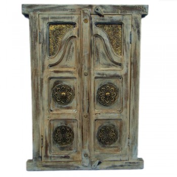 Wooden Decorative Window , Rustic White, Arch Mehrab