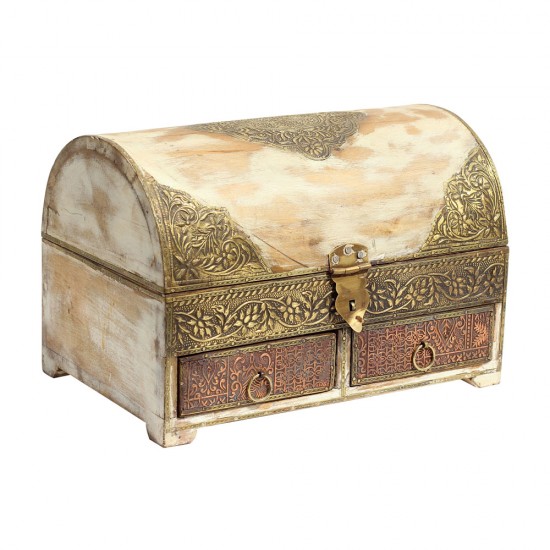 Rustic Wood Treasure Box with Embossed Brass Art