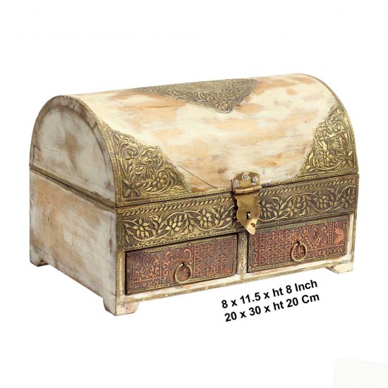Rustic Wood Treasure Box with Embossed Brass Art Rustic Wood Treasure Box with Embossed Brass Art