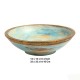 Wooden Rustic Bowl with Embossed Brass Art- Distress Blue