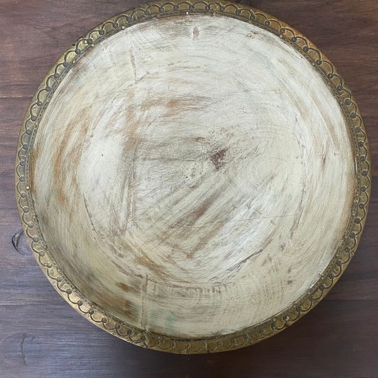 Wooden Rustic Bowl with Embossed Brass Art - Distress White