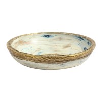 Wooden Rustic Bowl with Embossed Brass Art