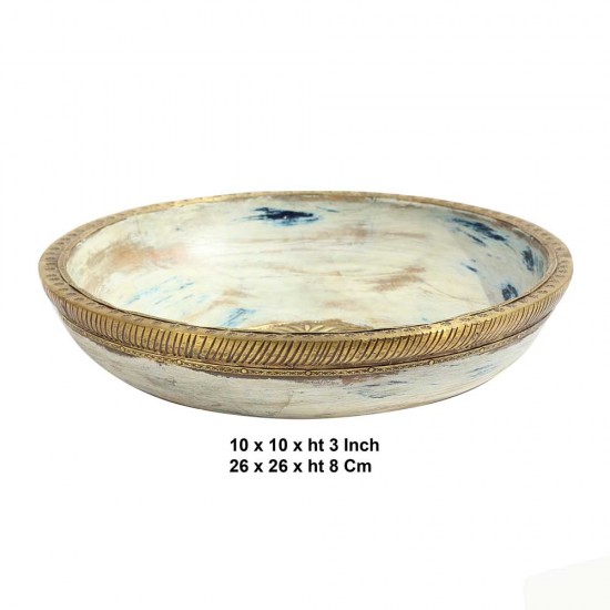 Wooden Rustic Bowl with Embossed Brass Art