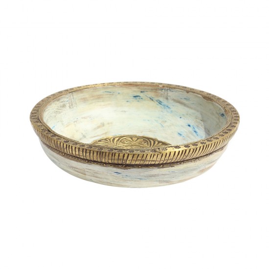 Wooden Rustic Bowl with Embossed Brass Art - Small