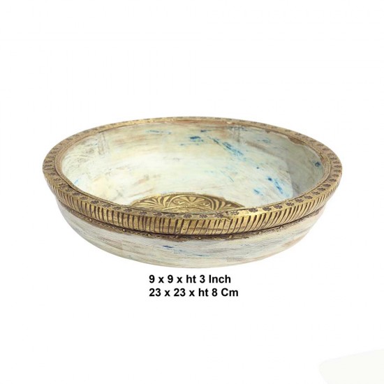 Wooden Rustic Bowl with Embossed Brass Art - Small