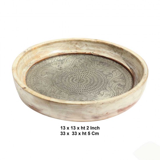 Wooden Rustic Bowl-Tray with Embossed Brass Art Wooden Rustic Bowl-Tray with Embossed Brass Art