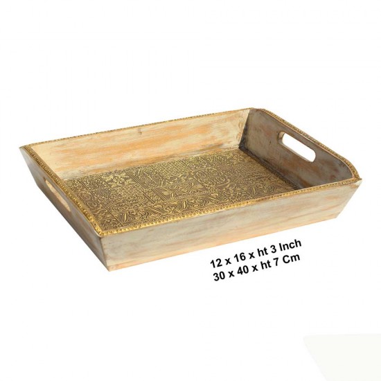 Rustic Wood Tray with Embossed Brass Art Rustic Wood Tray with Embossed Brass Art