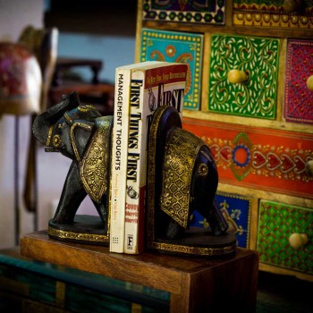 Wooden Elephant Book Ends Set