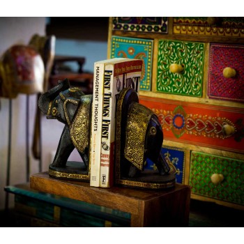 Wooden Elephant Book Ends Set