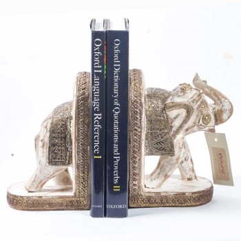 Wooden Elephant Rustic White Book Ends Set