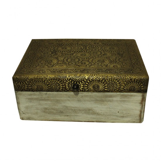 Distressed White Box with Brass Embossed Top