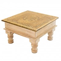 Distressed White Chowki with Brass Embossed Top 