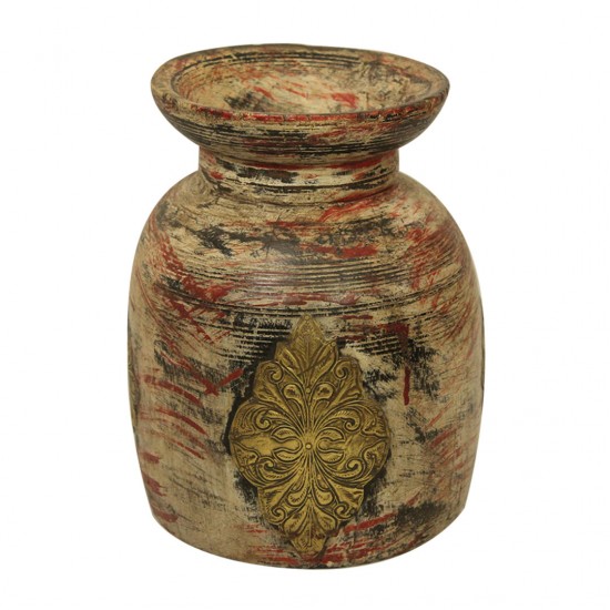 Distressed White and Red Reclaimed Wooden Pot Distressed White and Red Reclaimed Wooden Pot