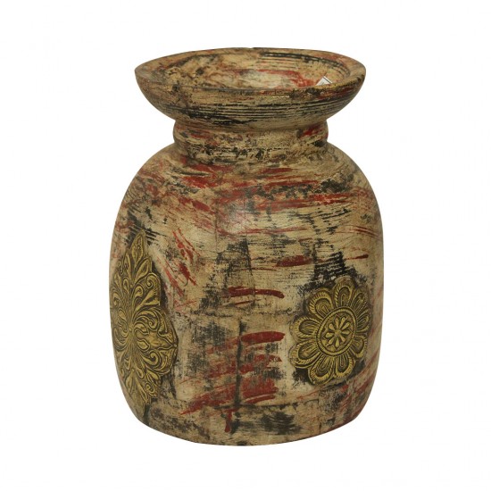 Distressed White and Red Reclaimed Wooden Pot Distressed White and Red Reclaimed Wooden Pot