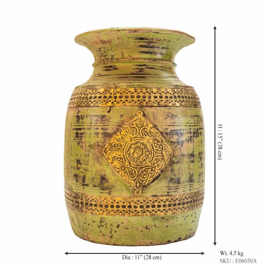 Distressed Green Wooden Pot 