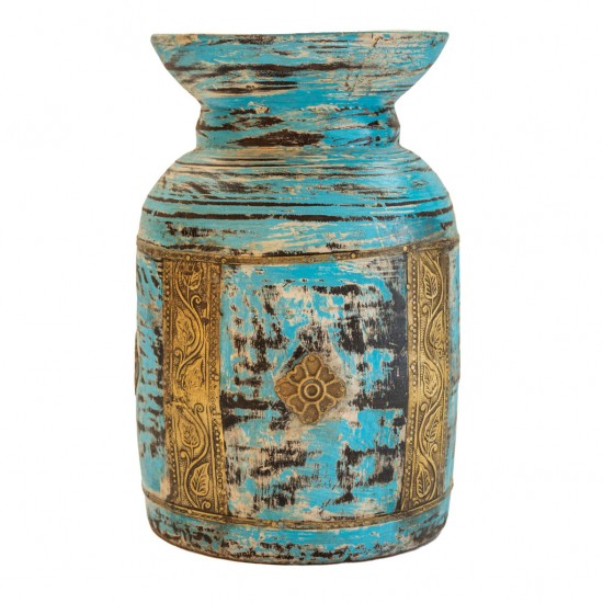 Distressed Blue Wooden Pot Distressed Blue Wooden Pot