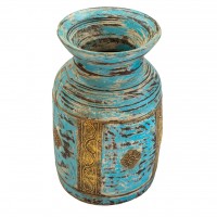 Distressed Blue Wooden Pot