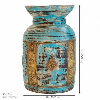Distressed Blue Wooden Pot