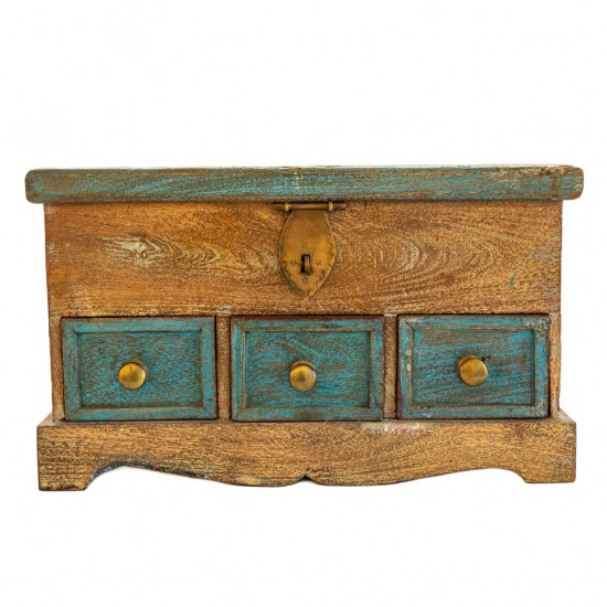 Distressed Blue Wooden Mini Chest of Drawers