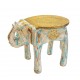 Distressed White Wooden Elephant Embossed Brass Art Distressed White Wooden Elephant Embossed Brass Art