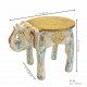Distressed White Wooden Elephant Embossed Brass Art Distressed White Wooden Elephant Embossed Brass Art
