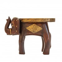 Brown Polished Wooden Elephant Embossed Brass Art 