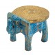 Distressed Blue Wooden Elephant Embossed Brass Art
